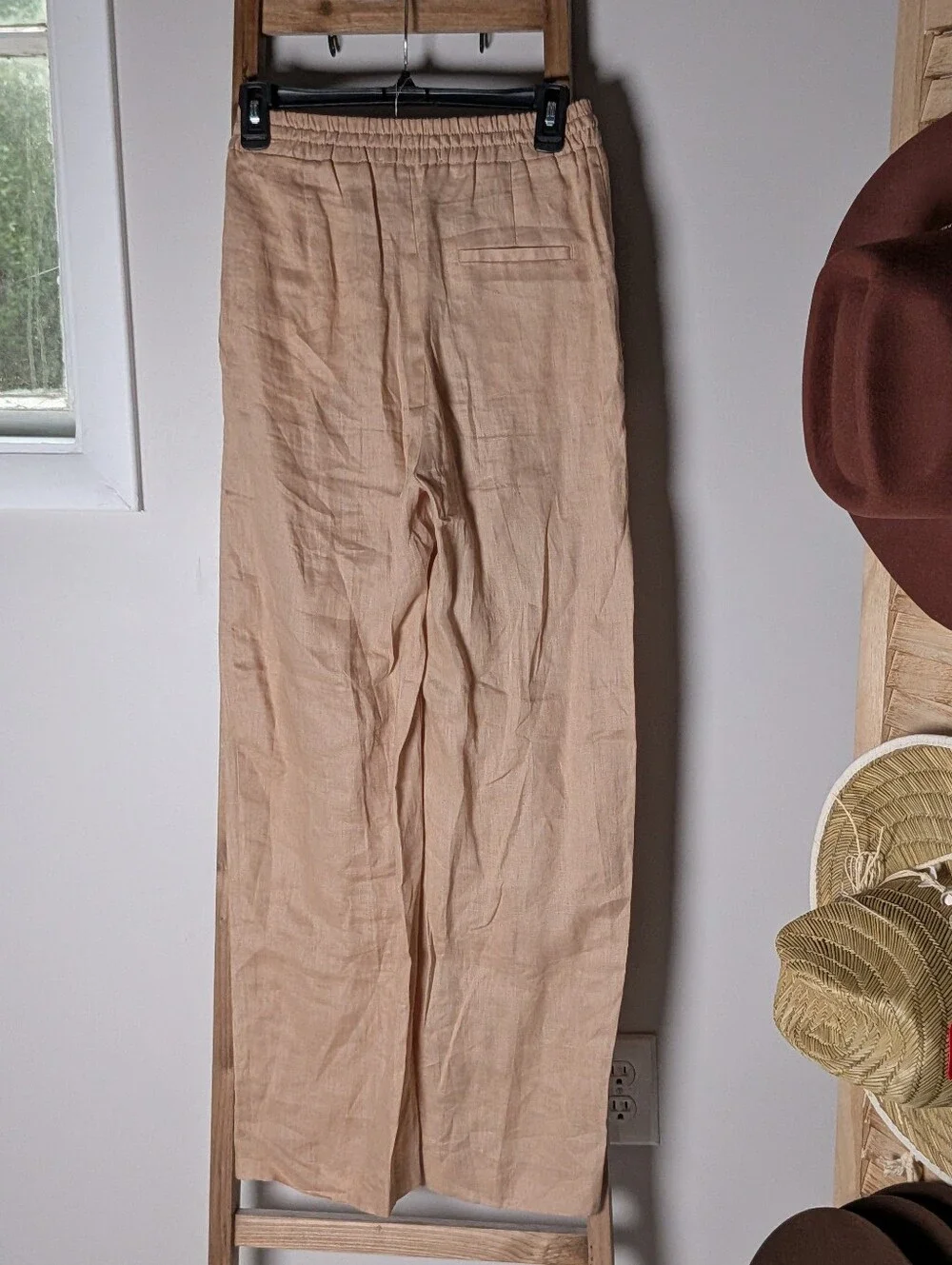 Zara 100% Linen Drawstring Wide Leg Pants Warm Beige XS